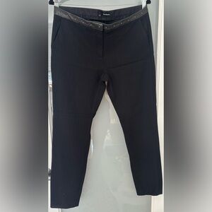 The Kooples Black Trousers with Leather Belt Trim